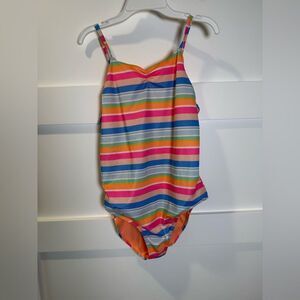 Breaking Waves Colorful Striped Kids Swimsuit size 16